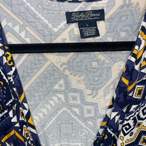 Lucky Brand Geometric/Aztec 3/4 Sleeve Surplice V-Neck Faux Wrap Mini Dress Sz L - Picture 5 of 15